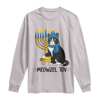 Meowzel Tov Long Sleeve Shirt Black Cat Playing Dreidel Menorah Hanukkah Gift - Wonder Print Shop