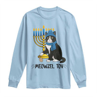 Meowzel Tov Long Sleeve Shirt Black Cat Playing Dreidel Menorah Hanukkah Gift - Wonder Print Shop