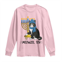 Meowzel Tov Long Sleeve Shirt Black Cat Playing Dreidel Menorah Hanukkah Gift - Wonder Print Shop
