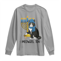 Meowzel Tov Long Sleeve Shirt Black Cat Playing Dreidel Menorah Hanukkah Gift - Wonder Print Shop