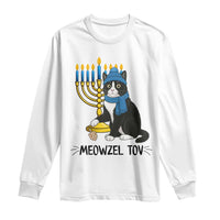 Meowzel Tov Long Sleeve Shirt Black Cat Playing Dreidel Menorah Hanukkah Gift - Wonder Print Shop