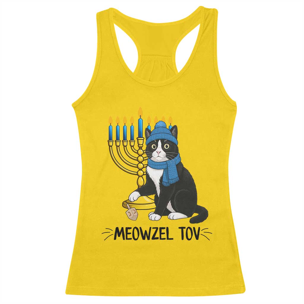 Meowzel Tov Racerback Tank Top Black Cat Playing Dreidel Menorah Hanukkah Gift - Wonder Print Shop