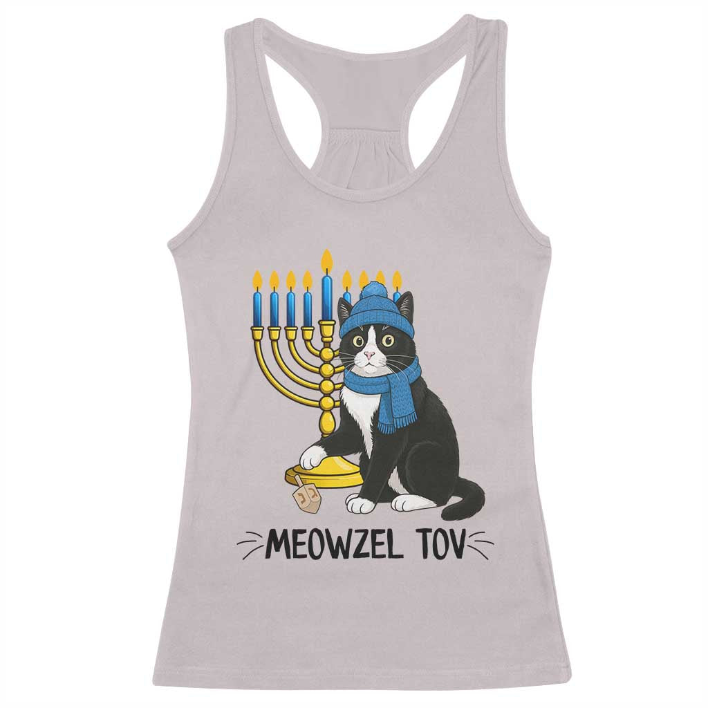 Meowzel Tov Racerback Tank Top Black Cat Playing Dreidel Menorah Hanukkah Gift - Wonder Print Shop