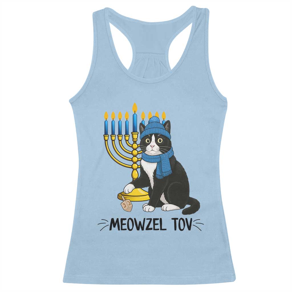 Meowzel Tov Racerback Tank Top Black Cat Playing Dreidel Menorah Hanukkah Gift - Wonder Print Shop