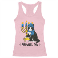 Meowzel Tov Racerback Tank Top Black Cat Playing Dreidel Menorah Hanukkah Gift - Wonder Print Shop