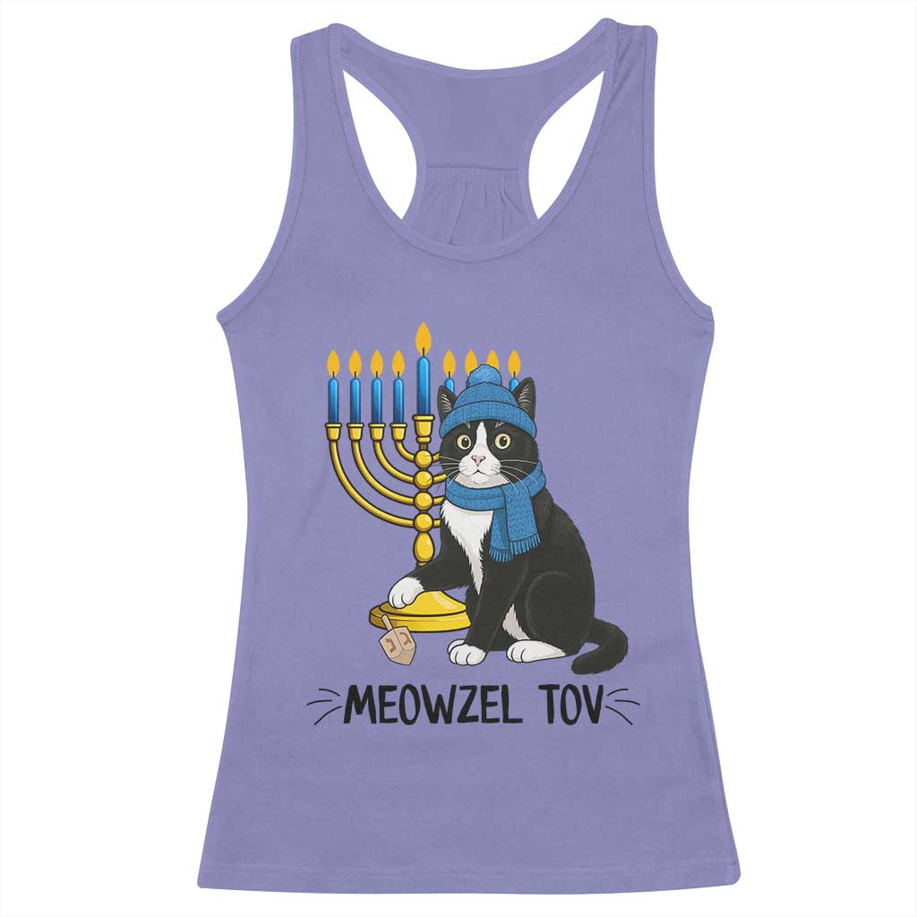 Meowzel Tov Racerback Tank Top Black Cat Playing Dreidel Menorah Hanukkah Gift - Wonder Print Shop