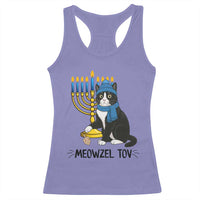 Meowzel Tov Racerback Tank Top Black Cat Playing Dreidel Menorah Hanukkah Gift - Wonder Print Shop