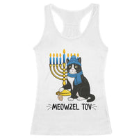 Meowzel Tov Racerback Tank Top Black Cat Playing Dreidel Menorah Hanukkah Gift - Wonder Print Shop