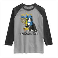 Meowzel Tov Raglan Shirt Black Cat Playing Dreidel Menorah Hanukkah Gift - Wonder Print Shop
