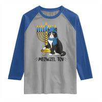 Meowzel Tov Raglan Shirt Black Cat Playing Dreidel Menorah Hanukkah Gift - Wonder Print Shop