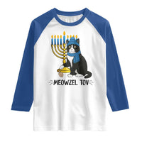Meowzel Tov Raglan Shirt Black Cat Playing Dreidel Menorah Hanukkah Gift - Wonder Print Shop