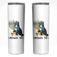 Meowzel Tov Skinny Tumbler Black Cat Playing Dreidel Menorah Hanukkah Gift - Wonder Print Shop
