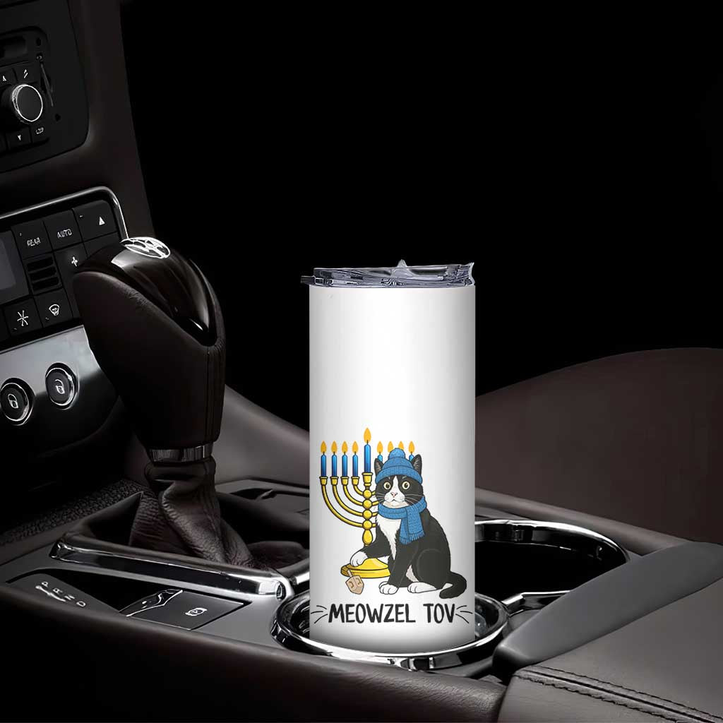 Meowzel Tov Skinny Tumbler Black Cat Playing Dreidel Menorah Hanukkah Gift - Wonder Print Shop
