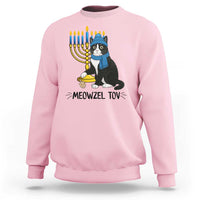 Meowzel Tov Sweatshirt Black Cat Playing Dreidel Menorah Hanukkah Gift - Wonder Print Shop