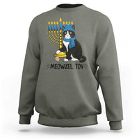 Meowzel Tov Sweatshirt Black Cat Playing Dreidel Menorah Hanukkah Gift - Wonder Print Shop