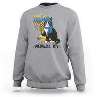 Meowzel Tov Sweatshirt Black Cat Playing Dreidel Menorah Hanukkah Gift - Wonder Print Shop