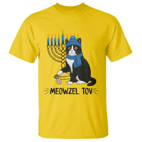 Meowzel Tov T Shirt Black Cat Playing Dreidel Menorah Hanukkah Gift - Wonder Print Shop