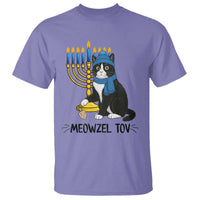 Meowzel Tov T Shirt Black Cat Playing Dreidel Menorah Hanukkah Gift - Wonder Print Shop