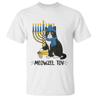 Meowzel Tov T Shirt Black Cat Playing Dreidel Menorah Hanukkah Gift - Wonder Print Shop