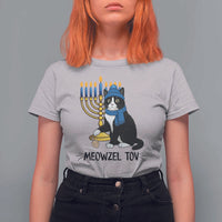 Meowzel Tov T Shirt For Women Black Cat Playing Dreidel Menorah Hanukkah Gift - Wonder Print Shop