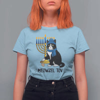 Meowzel Tov T Shirt For Women Black Cat Playing Dreidel Menorah Hanukkah Gift - Wonder Print Shop