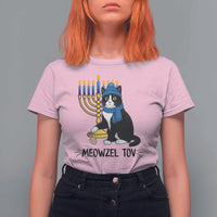 Meowzel Tov T Shirt For Women Black Cat Playing Dreidel Menorah Hanukkah Gift - Wonder Print Shop