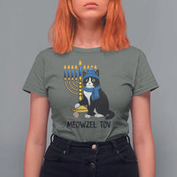 Meowzel Tov T Shirt For Women Black Cat Playing Dreidel Menorah Hanukkah Gift - Wonder Print Shop