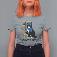 Meowzel Tov T Shirt For Women Black Cat Playing Dreidel Menorah Hanukkah Gift - Wonder Print Shop