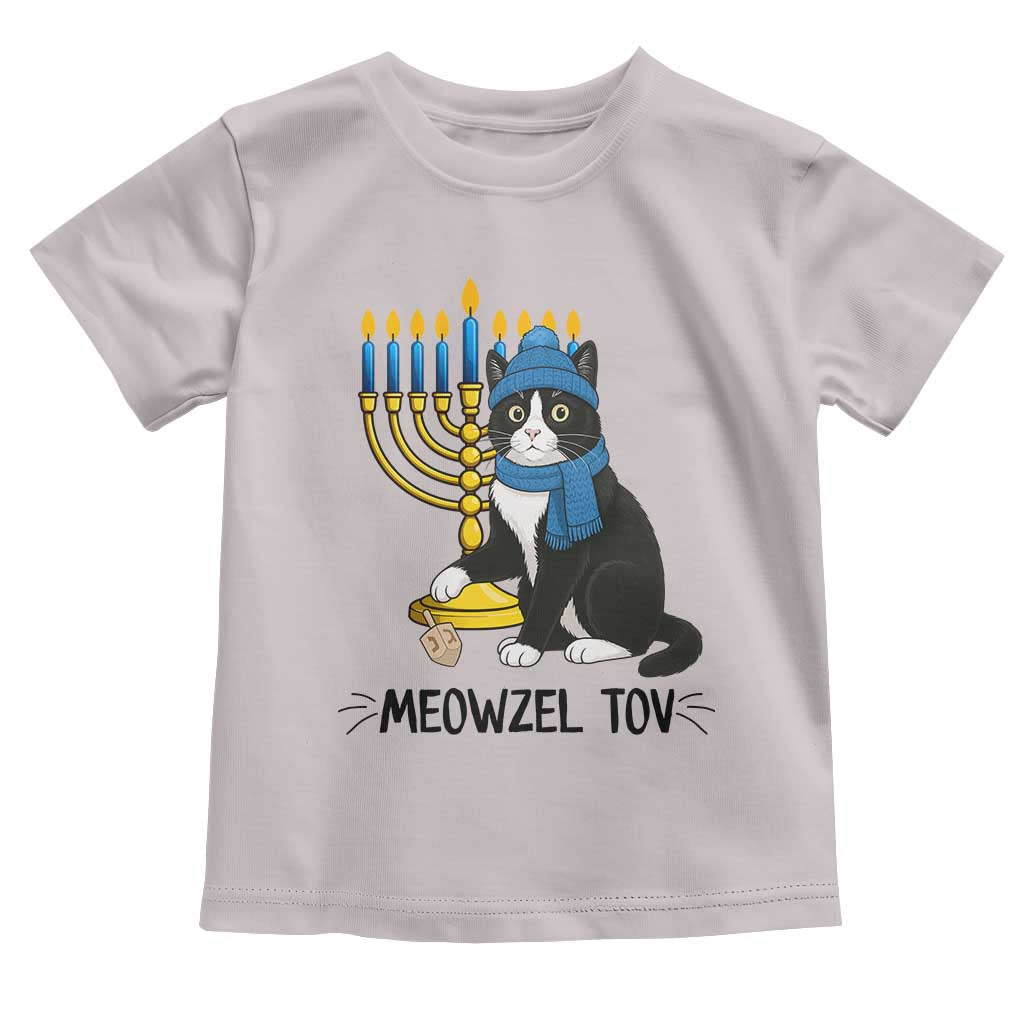 Meowzel Tov Toddler T Shirt Black Cat Playing Dreidel Menorah Hanukkah Gift - Wonder Print Shop