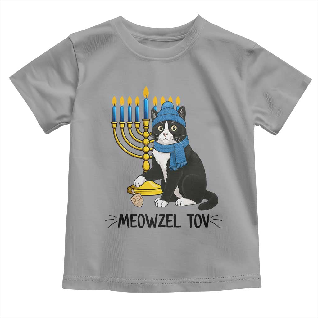 Meowzel Tov Toddler T Shirt Black Cat Playing Dreidel Menorah Hanukkah Gift - Wonder Print Shop