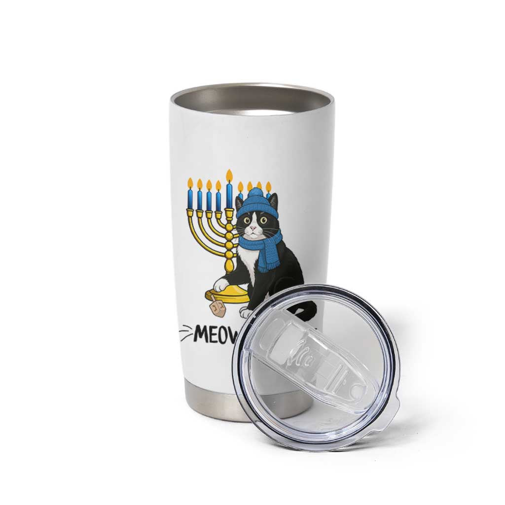 Meowzel Tov Tumbler Cup Black Cat Playing Dreidel Menorah Hanukkah Gift - Wonder Print Shop