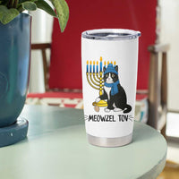 Meowzel Tov Tumbler Cup Black Cat Playing Dreidel Menorah Hanukkah Gift - Wonder Print Shop