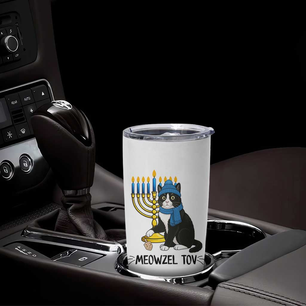 Meowzel Tov Tumbler Cup Black Cat Playing Dreidel Menorah Hanukkah Gift - Wonder Print Shop