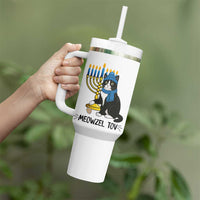 Meowzel Tov Tumbler With Handle Black Cat Playing Dreidel Menorah Hanukkah Gift - Wonder Print Shop