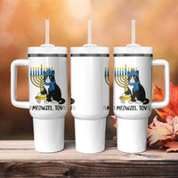 Meowzel Tov Tumbler With Handle Black Cat Playing Dreidel Menorah Hanukkah Gift - Wonder Print Shop