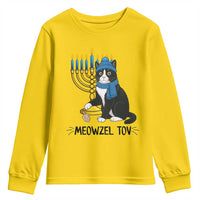 Meowzel Tov Youth Sweatshirt Black Cat Playing Dreidel Menorah Hanukkah Gift - Wonder Print Shop