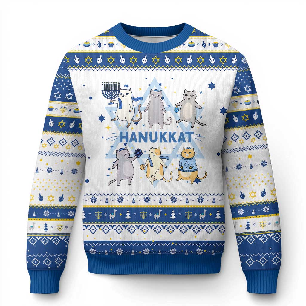 Hanukkat Hanukkah Ugly Sweater Funny Cats Festival Of Lights Gift - Wonder Print Shop