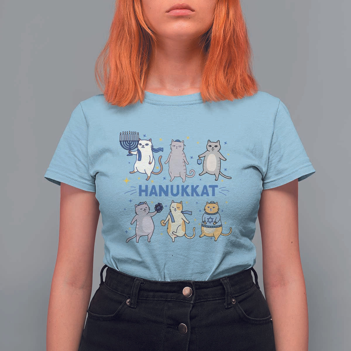 Hanukkat T Shirt For Women Funny Cats Hanukkah Festival Of Lights Gift - Wonder Print Shop