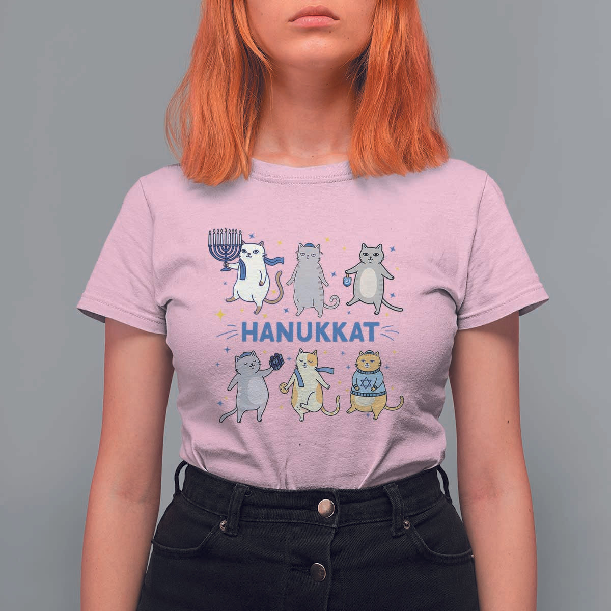 Hanukkat T Shirt For Women Funny Cats Hanukkah Festival Of Lights Gift - Wonder Print Shop
