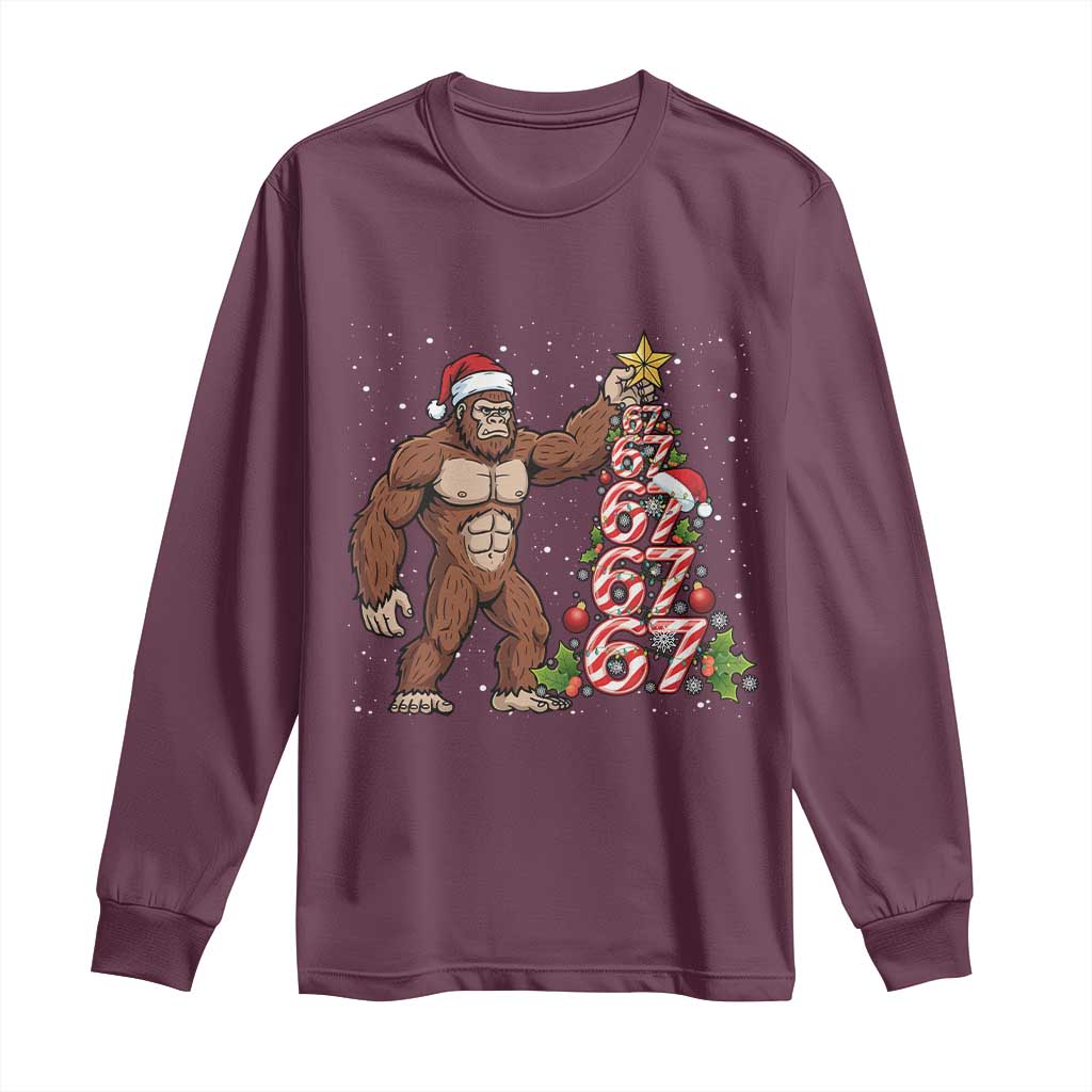Bigfoot Christmas Tree 67 Long Sleeve Shirt Holiday Six Seven Meme Brainrot Gift - Wonder Print Shop