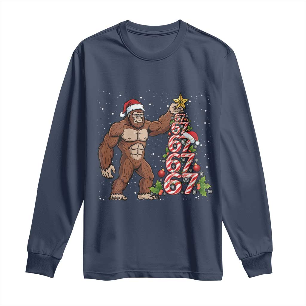 Bigfoot Christmas Tree 67 Long Sleeve Shirt Holiday Six Seven Meme Brainrot Gift - Wonder Print Shop