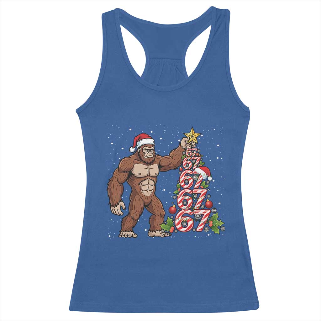 Bigfoot Christmas Tree 67 Racerback Tank Top Holiday Six Seven Meme Brainrot Gift - Wonder Print Shop