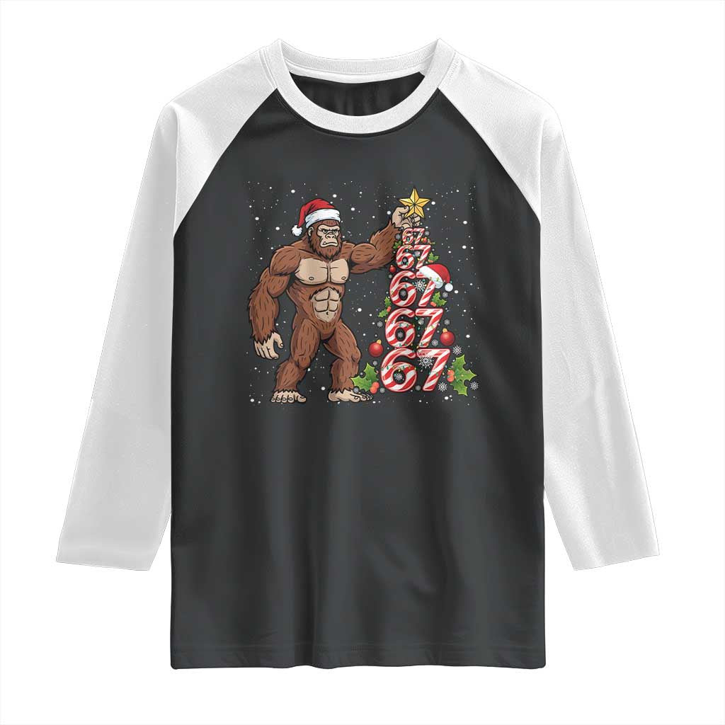 Bigfoot Christmas Tree 67 Raglan Shirt Holiday Six Seven Meme Brainrot Gift - Wonder Print Shop