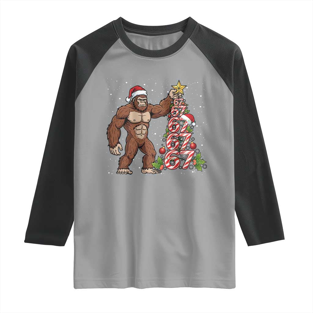 Bigfoot Christmas Tree 67 Raglan Shirt Holiday Six Seven Meme Brainrot Gift - Wonder Print Shop