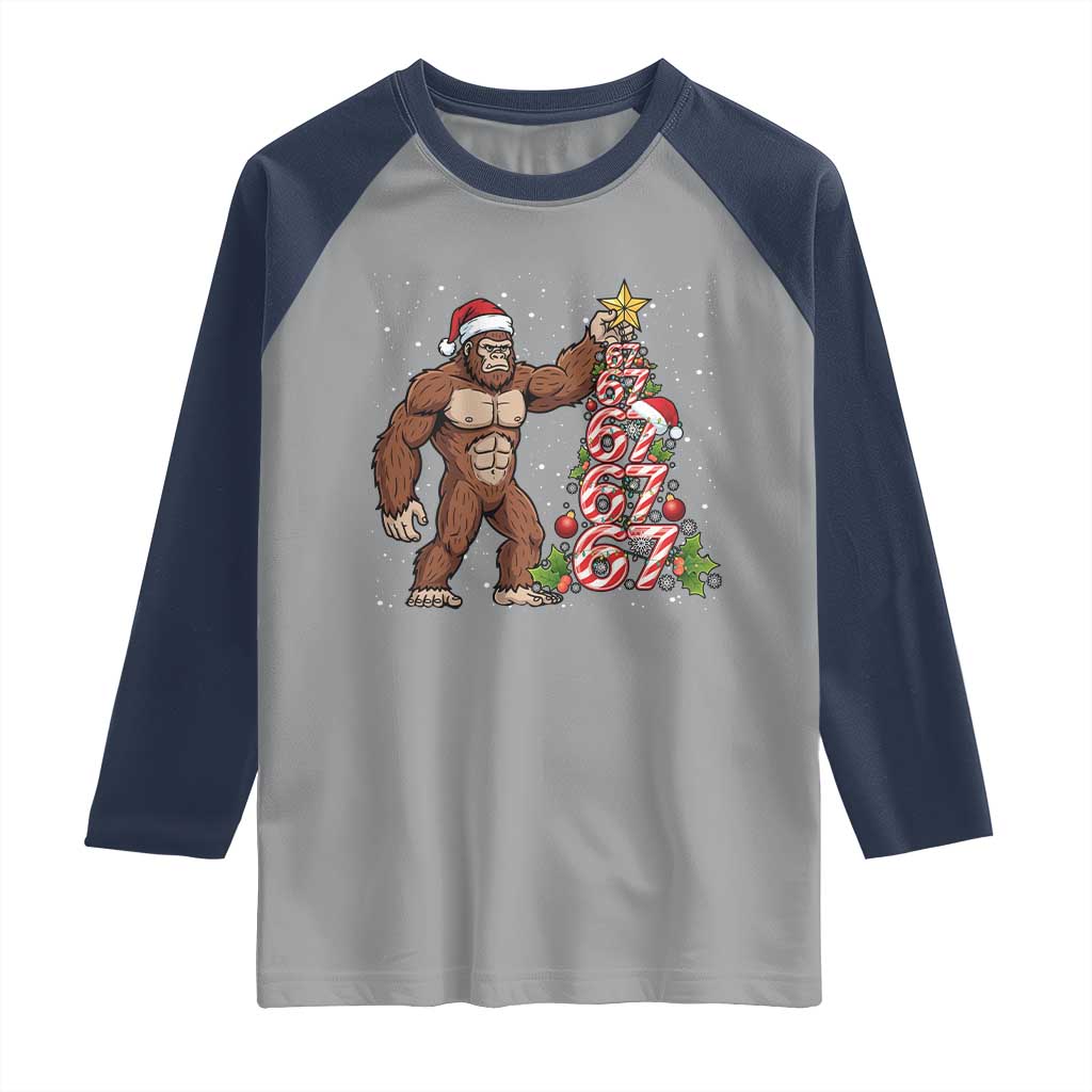 Bigfoot Christmas Tree 67 Raglan Shirt Holiday Six Seven Meme Brainrot Gift - Wonder Print Shop