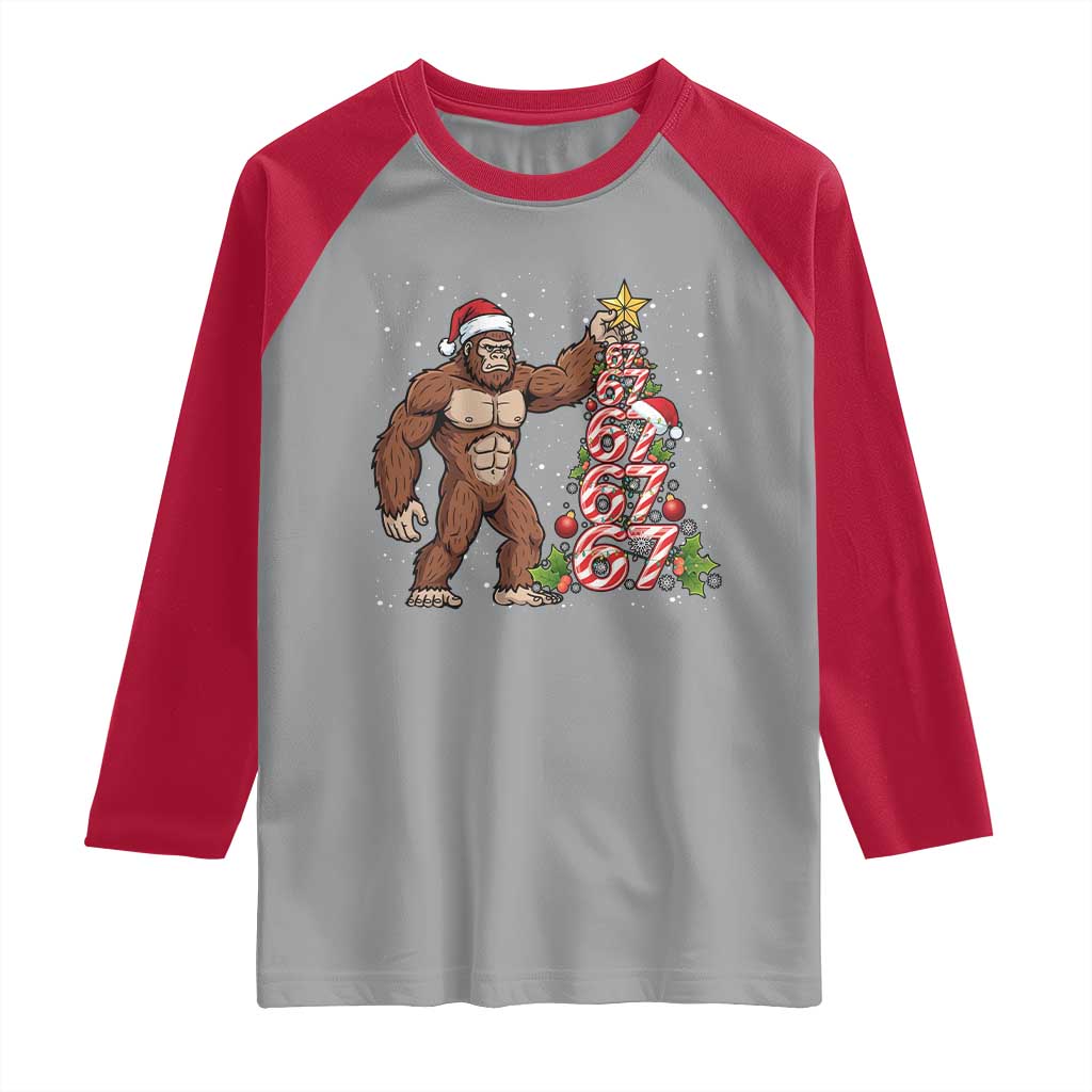 Bigfoot Christmas Tree 67 Raglan Shirt Holiday Six Seven Meme Brainrot Gift - Wonder Print Shop