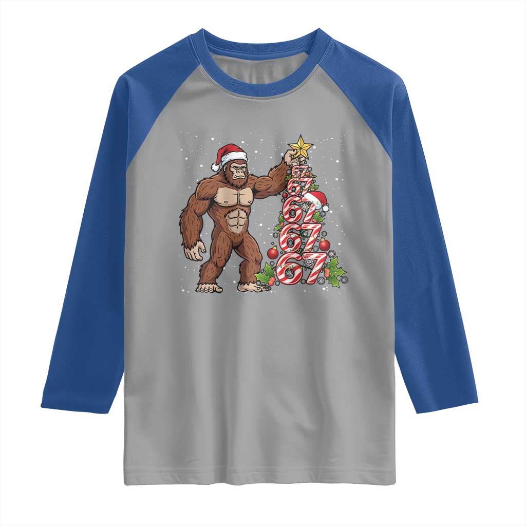 Bigfoot Christmas Tree 67 Raglan Shirt Holiday Six Seven Meme Brainrot Gift - Wonder Print Shop