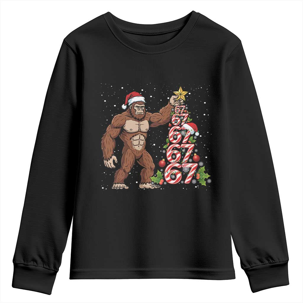 Bigfoot Christmas Tree 67 Youth Sweatshirt Holiday Six Seven Meme Brainrot Gift - Wonder Print Shop