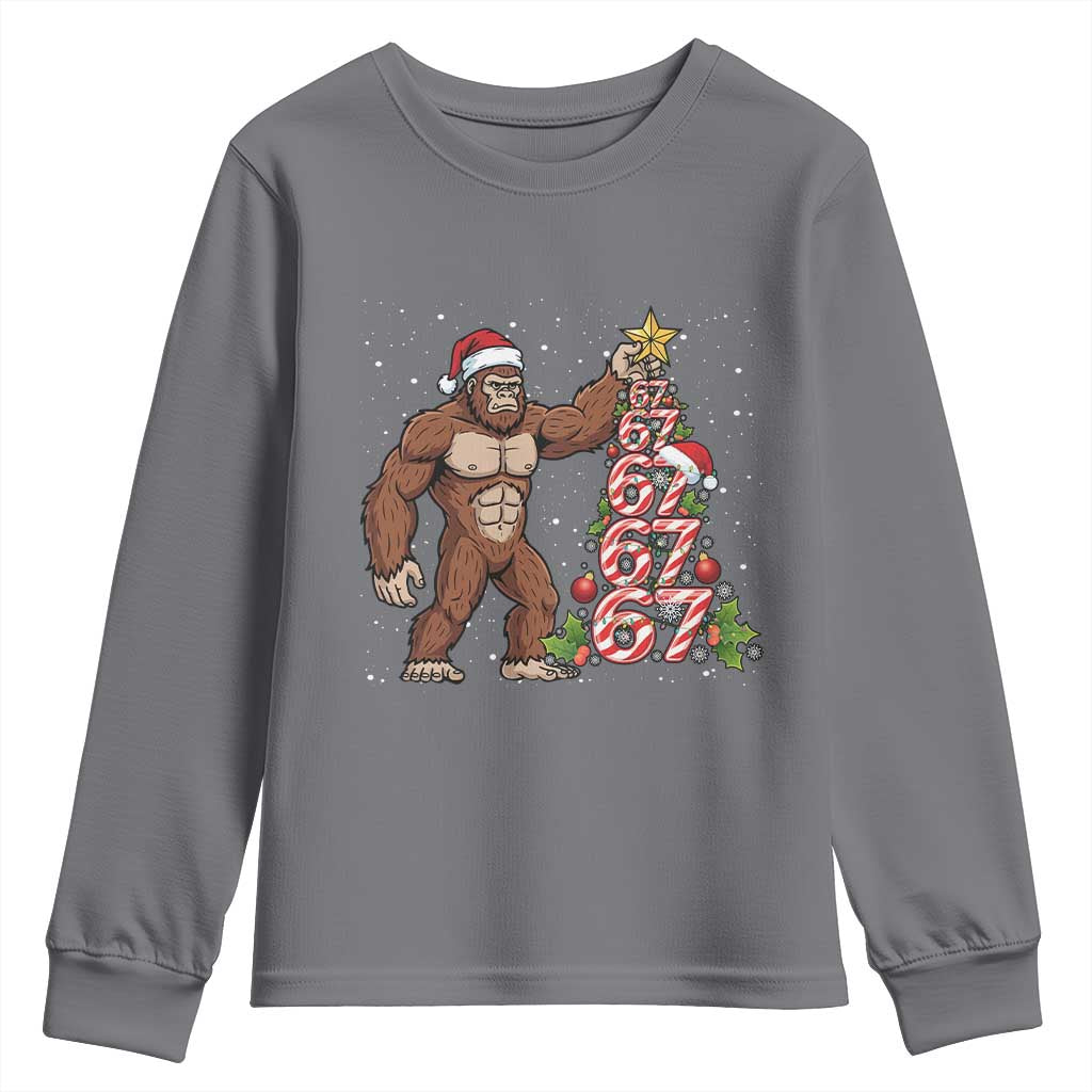 Bigfoot Christmas Tree 67 Youth Sweatshirt Holiday Six Seven Meme Brainrot Gift - Wonder Print Shop