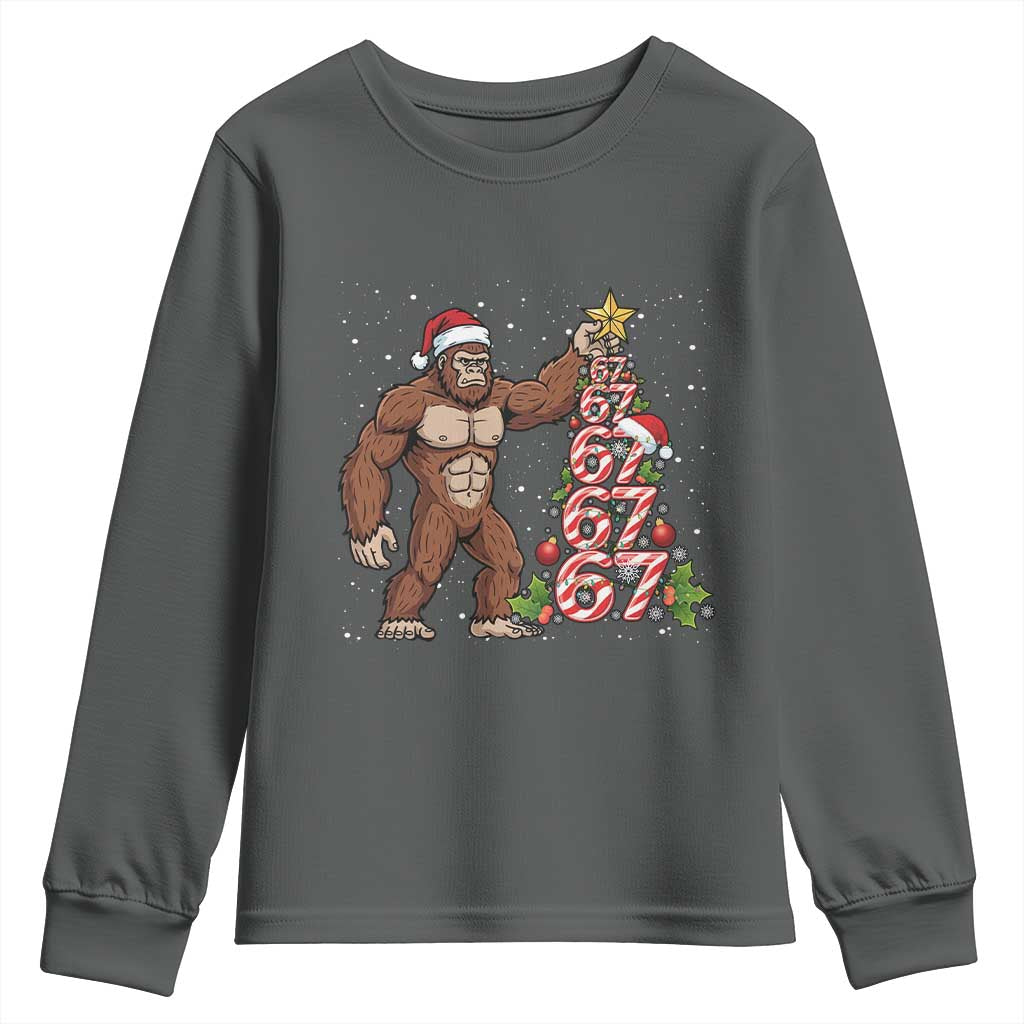 Bigfoot Christmas Tree 67 Youth Sweatshirt Holiday Six Seven Meme Brainrot Gift - Wonder Print Shop